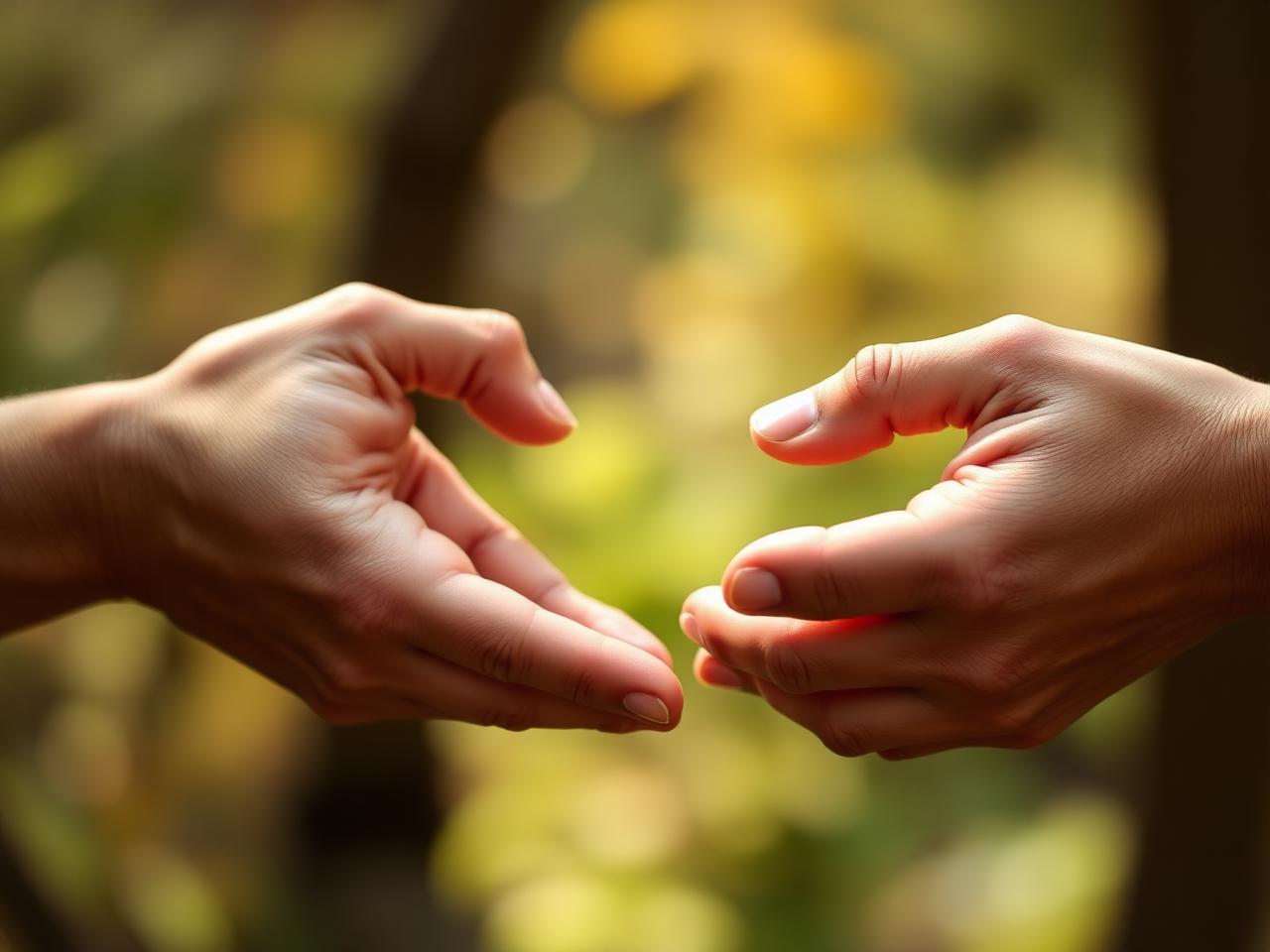 Two hands reaching toward each other in warm light